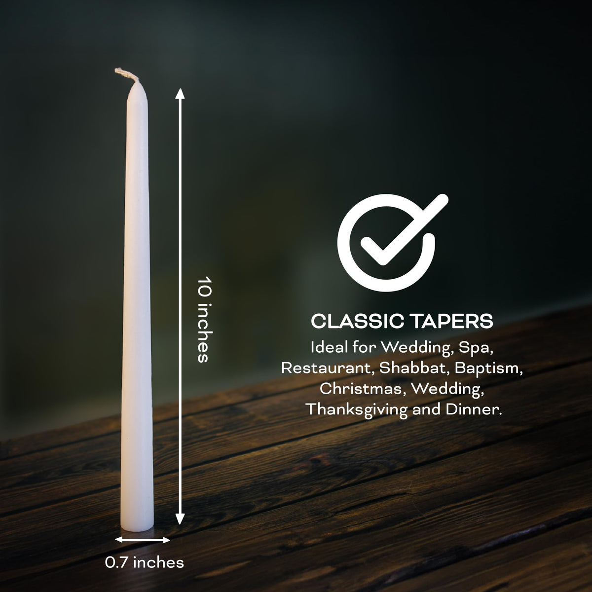 Estrella Blanca 4 Pack 10-Inch White Taper Candles, Unscented Smokeless Dripless Tall Candlesticks for Home Décor, Dinner Tables, Parties, and Weddings