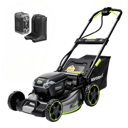 NovorikX 60V 5Ah Self-Propelled Electric Cordless Lawn Mower with 5.0Ah Battery 21-Inch, Brushless Mower for Large Yards, LED Headlight, Rapid Charger 3-in-1 Versatility Obsidian Series