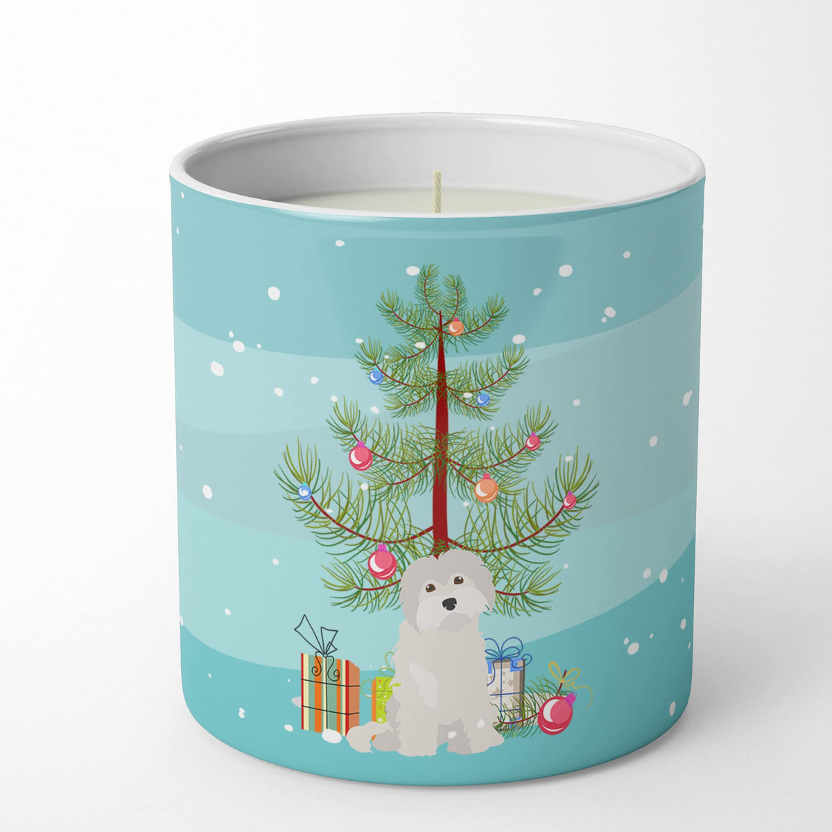Caroline's Treasures CK3501CDL Maltese #2 Christmas Tree 10 oz Decorative Soy Candle Nature Soy Wax Essential Oil Home Decor Ideal for Bedroom Kitchen Bath Office Gift, 10 oz