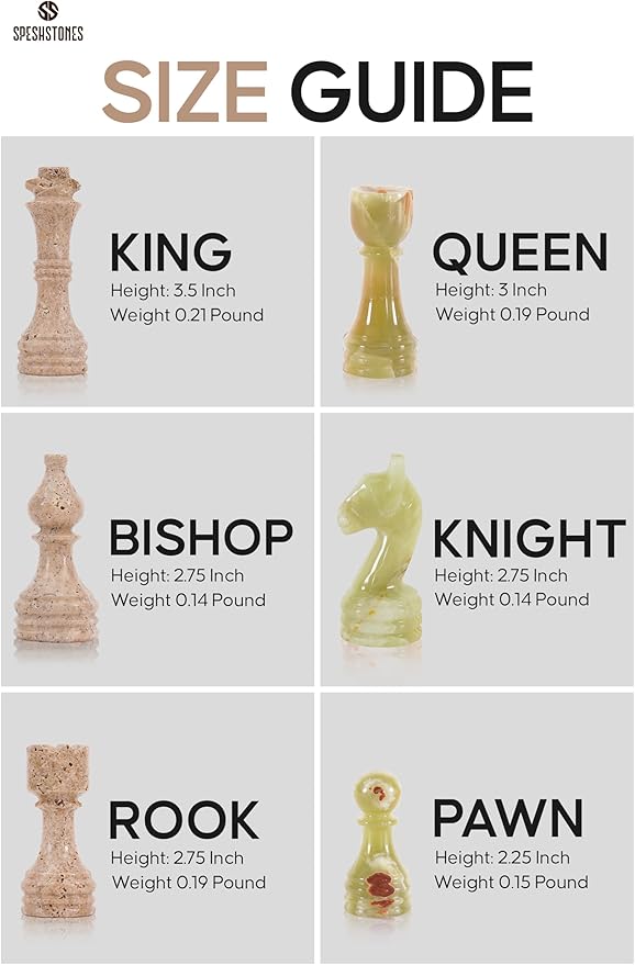 Marble Chess Set 15 Inch Handmade Travertine &amp Green Luxury Board Games for Adults Elegant Table top Board Game Travel Chess Pieces &amp Storage Box for Gifts &amp Home Decor