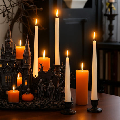 Supply Sure 12 Pcs Flameless LED Taper Candles with Remote Timer | Battery Operated (Battery NOT Included) White Fake Candlesticks for Window & Christmas Decor (Pack of 12)