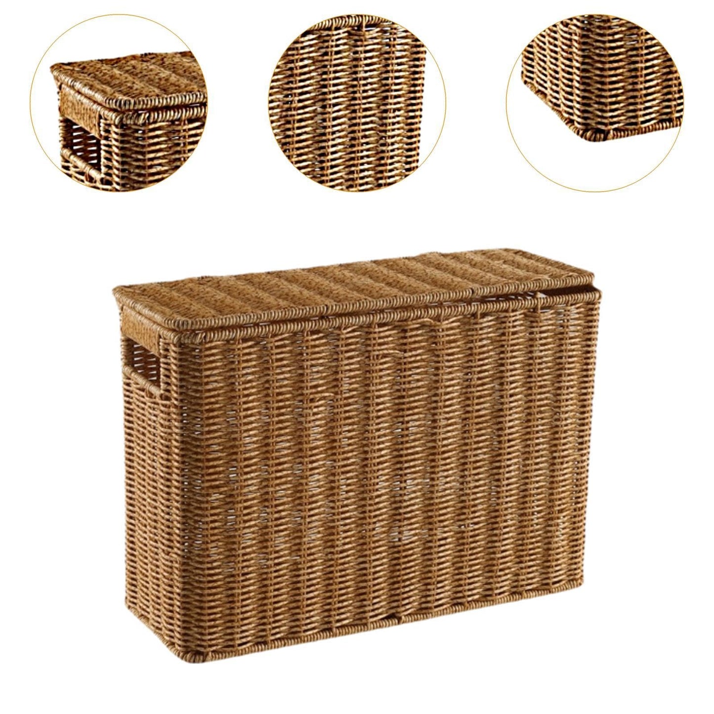 Generic Narrow and Tall Storage Box Woven Storage Basket with Lid Lightweight Decorative Storage Bin with Handle for Bedroom Clothing, S