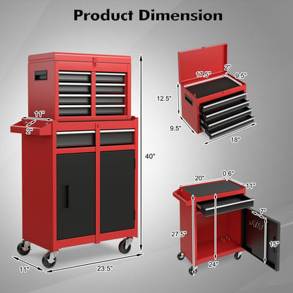 Goplus Rolling Tool Chest, 5-Drawer Tool Box Organizer w/Lockable Wheels & Sliding Drawers & Detachable Top & Adjustable Shelf, Tool Storage Cabinet for Garage Workshop (Red+Black)