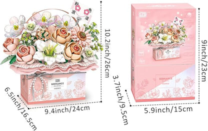 Flower Bouquet Building Blocks Model SetSimulation Artificial Rose Handheld Gift BoxBonsai Plant Building Bricks ToysHome Decor (Fantasy Pink)