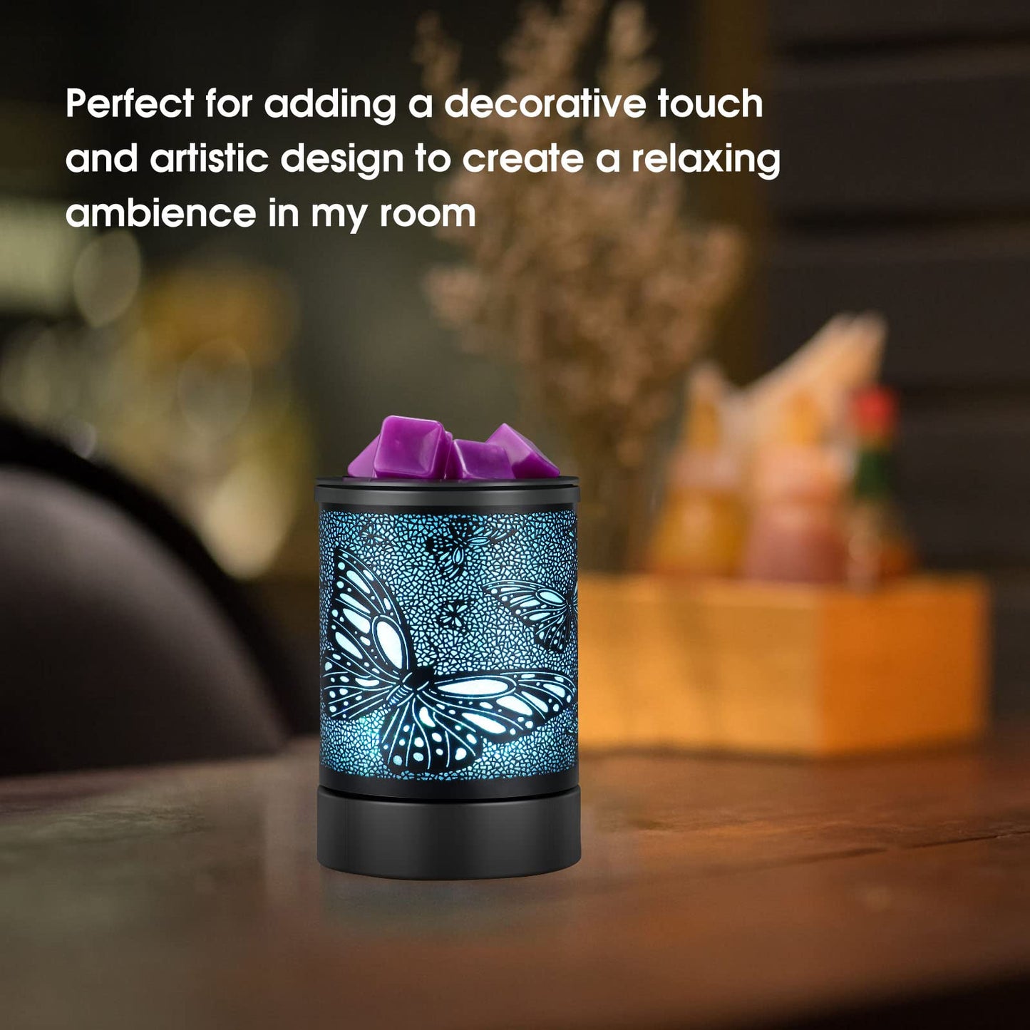 Enaroma Fragrance Wax Melts Warmer with 7 Colors LED Changing Light Scent Oil Candle Warmer for Home Office-ButterflyTimer