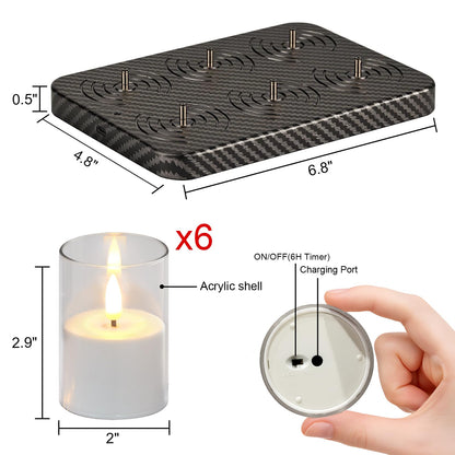 GenSwin Rechargeable Votive Candles Battery Operated, 6 Pack LED Candles with Charging Base, Acrylic Shell Tea Lights with 6H Timer for Halloween Decorations(Clear)