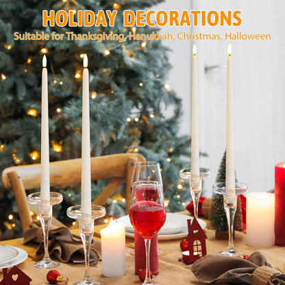 Baquler 50 Pcs Flameless Taper Candles Battery Operated Bulk 12.4 Ivory LED Taper Candles Flickering LED Candlesticks for Wedding Advent Halloween Christmas Party Decor