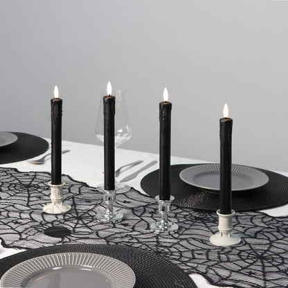 Fanna Black Flameless Taper Candles for Halloween with 2 Remotes, Real Wax Battery Operated Candles with Timer, Warm White Light, 10" Set of 6
