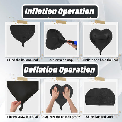 Black Heart Balloons, 18 Inch Black Heart Shape Balloon, 12PCS Large Helium Foil Romantic Balloons for Birthday Graduation Marriage Wedding Bridal Engagement Party Anniversary Decoration