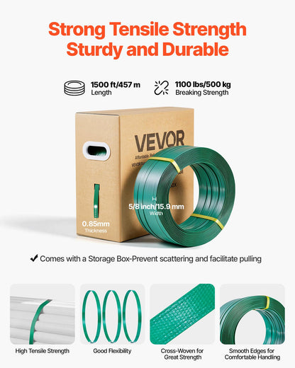 VEVOR Banding Strapping Kit, Heavy Duty Banding Sealer Tool with 1500 ft PET Band, 450 Metal Seals, 150 Corner Protectors & Gloves, Plastic Pallet Packaging Strapping Kit for Warehouse/Shipping/Moving