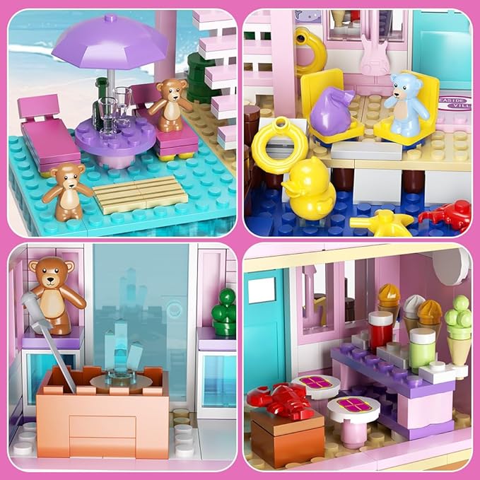 MindBox Girls Seaside Villa Building Blocks812pcs Beach House Building Toys for Kids Age 8+Mini Brick