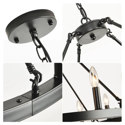6 Light Black Carriage Wheel Pendant Light 20.65 Inch Candle Pendant Light,Comfortable Lighting