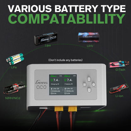 Gens Ace Lipo Battery Charger IMARS D300 G-Tech Series Smart Dual Lipo Charger 16A AC 300W DC 700W Lipo Charge（White）
