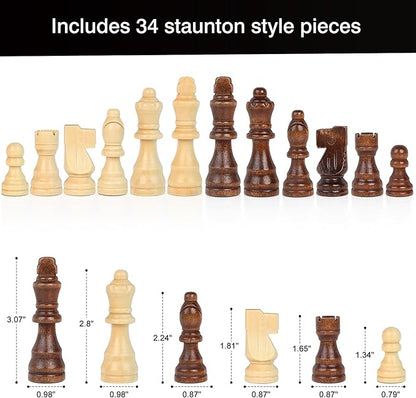LEAP Wooden Chess and Checker Sets - 15 Walnut &amp Maple Folding Chess Board with 2 Extra Queens | Chess Board Set | Wooden Chess Sets for Adults