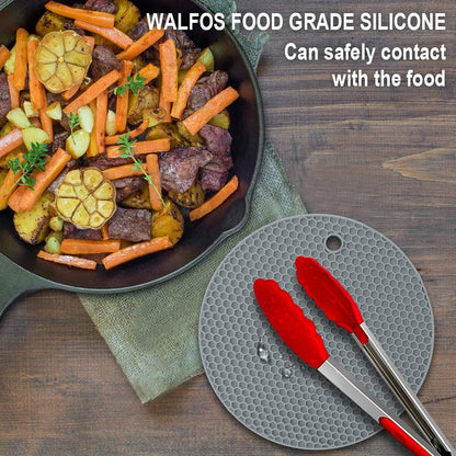 Silicone Trivet Mats - Walfos Heat Resistant Pot Holders Set, 4pcs 2 Sizes 7 Inch & 9 Inch, Multipurpose Non-Slip Hot Pads for Hot Pot, Hot Dishers, Jar Opener, Food Grade & BPA Free (Nordic Grey)