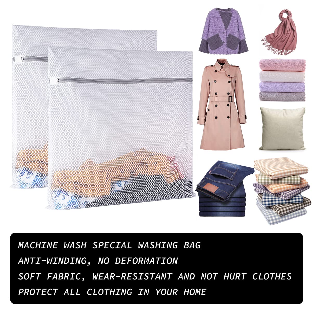 2 XX-Large Honeycomb Mesh Laundry Bag Delicates Durable for Washing Machine,24 x 24 Inches lingerie bags for Laundry, Travel Storage Organize Bag for Cotton Clothes,Sheet,Sweater, Shoes
