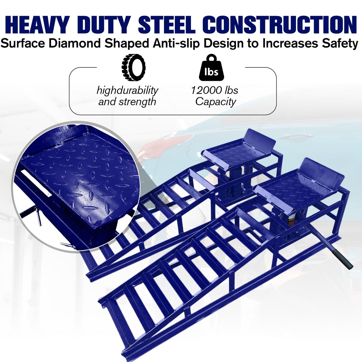 2 Pack Hydraulic Car and Truck Service Ramps,Low Profile Car Lift Service Ramps for Oil Changes,11000 Lbs (5 Tons), Adjustable Lift Height 9.8" to 16.21", Home Garage,Vehicle Auto Garage (Blue)