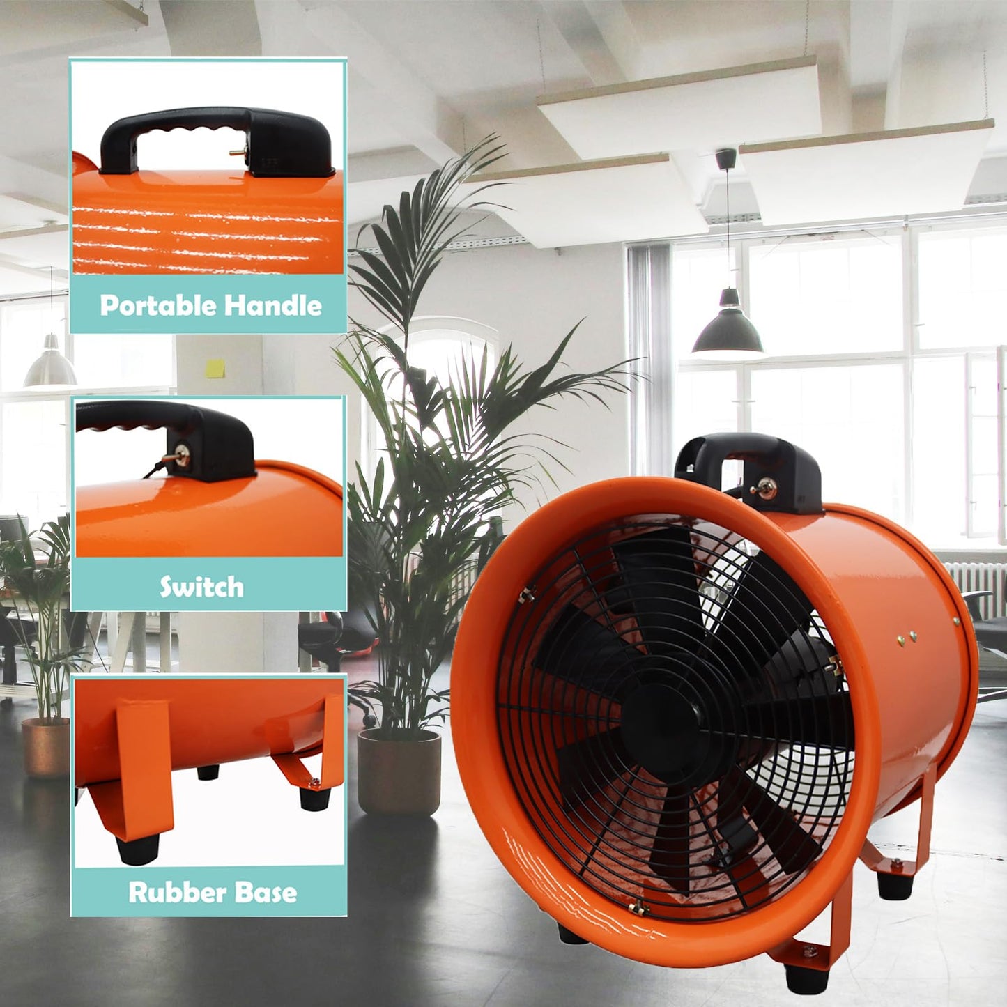 Maisutseb 10-Inch Cylinder Axial Exhaust Fan 110V Paint Booth Portable Ventilation Fan 2000CFM Spray Booth Paint Fumes Blower industrial Exhaust Fan With 16.4ft Duct Hose