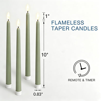 Ni-JASW Sage Green Flameless Taper Candles with Remote, Realistic Flickering Battery LED Candlesticks Home Decor Set of 12