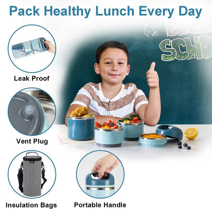 Lille Home 3-Layer Stainless Steel Lunch Box 1.43L- Leakproof, BPA-Free Insulated Bento Box for On-the-Go Meal Prep, Stackable Food Container for Women & Men