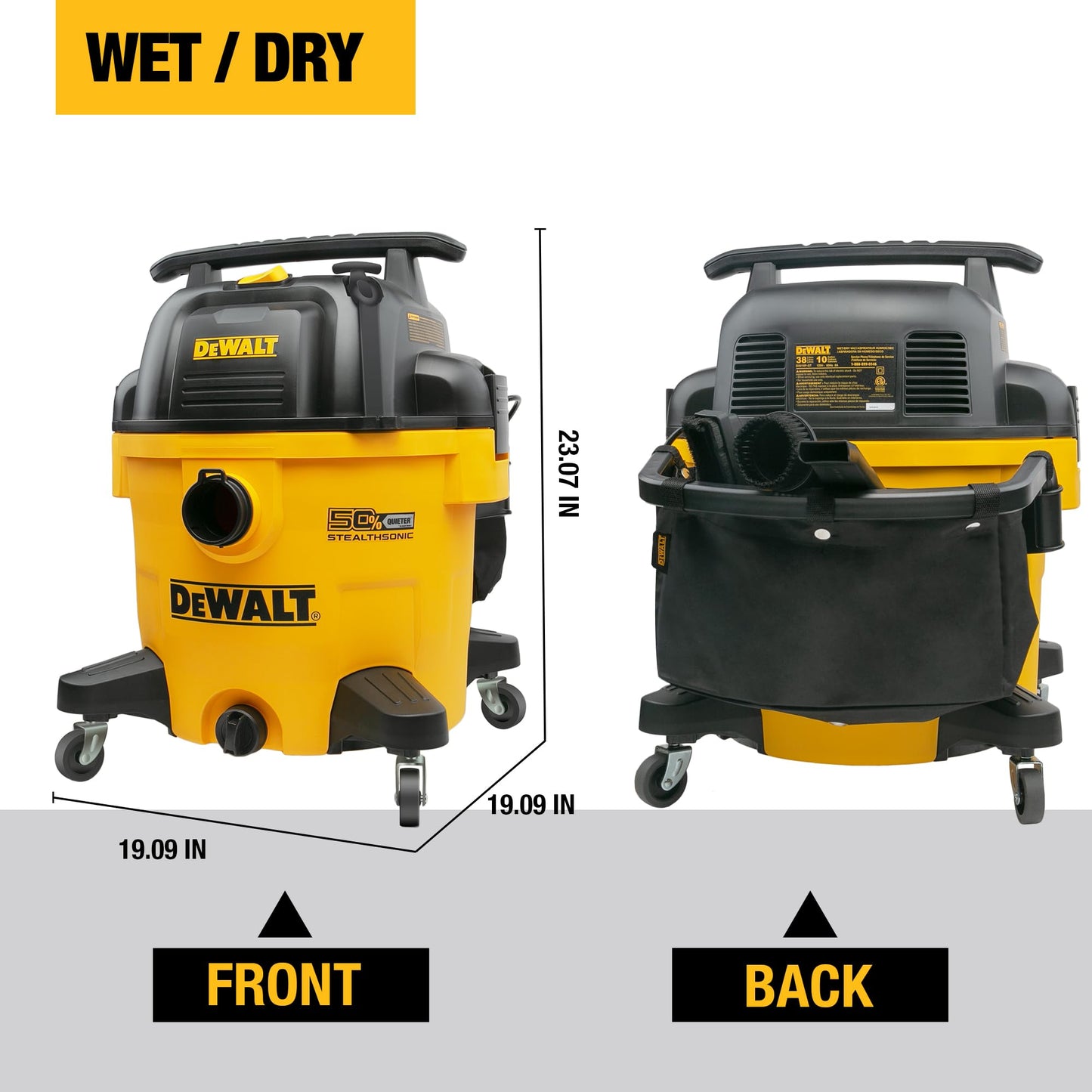 DEWALT 10 Gallon 5.0 Peak HP STEALTHSONIC Shop Vacuum Wet and Dry, Ultra Quiet Wet Dry Vac, Ideal for Jobsite, Garage, Car & Workshop, DXV10P-QT with Attachments & Powerful Suction, Portable Cleaning
