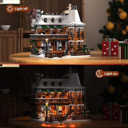 It's A Wonderful Life House Building Set with LED Light Christmas Holiday Snow House Building Blocks Toy Compatible with Lego Chritmas Village Gifts for Friends、Family Ages 18+ (1549PCS)