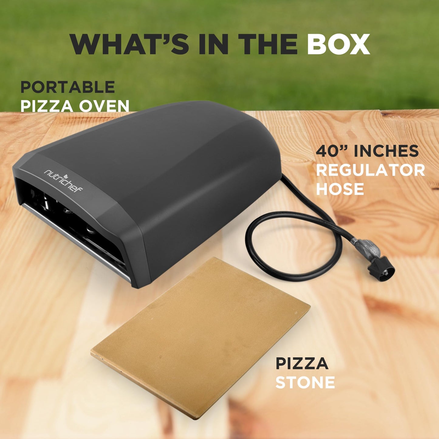NutriChef Portable Outdoor Gas Pizza Oven - Unique Design, Easy Bake Oven with Pizza Stone, Foldable Feet, One-Touch Gas Ignition, Adjustable Heat Control, Stainless Steel, 932°F Max