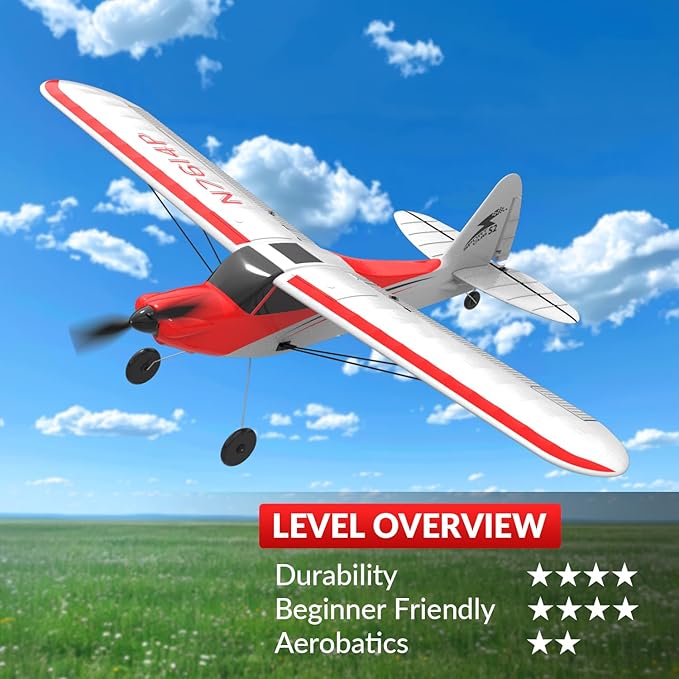 VOLANTEXRC RC Plane Trainer Sport Cub 4CH Remote Control Airplane with Prop Saver 6-Axis Gyro Stabilizer &amp 3 Modes to Fly Radio Controlled Aircraft RTF for Beginners &amp Adults (500mmRed)