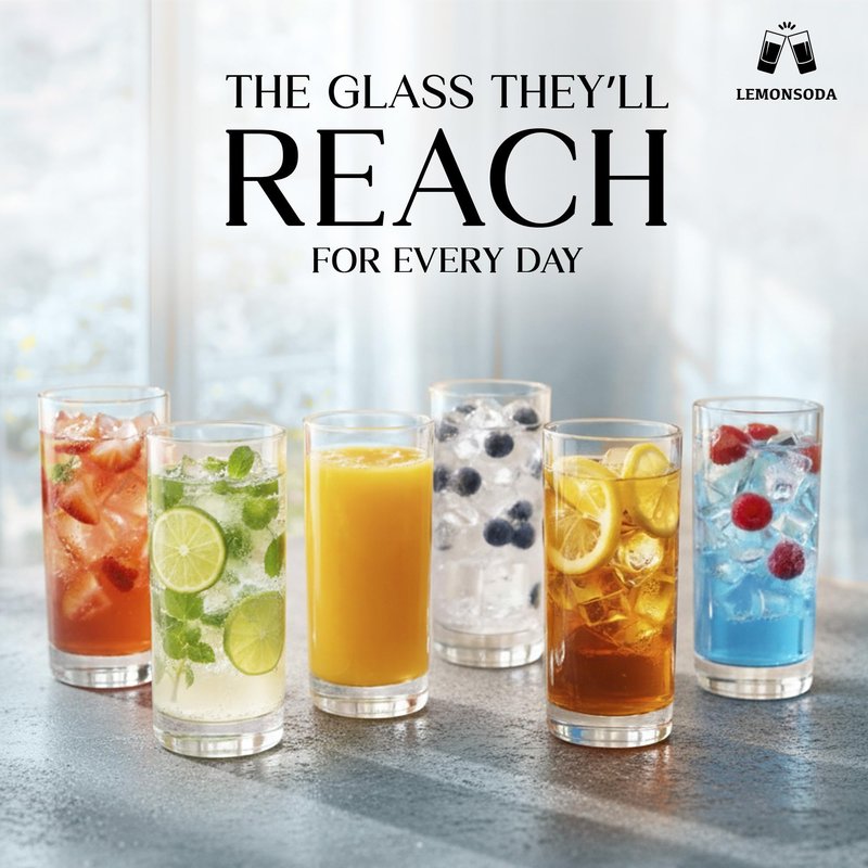 LEMONSODA Highball Glass Set | 15oz Set of 12 | Lead-Free Glass with Heavy Base | Dishwasher Safe Cocktail Glasses for Mojito Whiskey Iced Tea | Gift Box Included | Modern Durable Bar Glassware