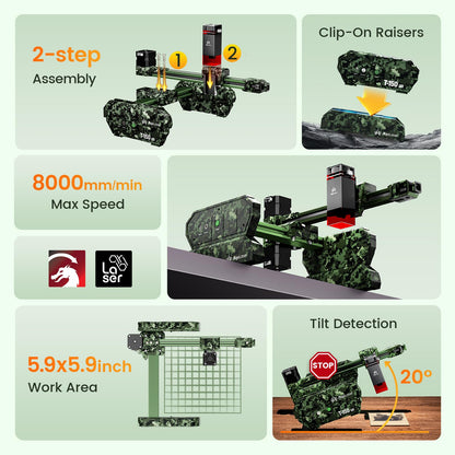 AlgoLaser 3W Mini Laser Engraver Machine - Portable Laser Engraver for Beginner & DIY, Tank-Style Design 8000mm/min High Speed & 150x150mm Engraving Area & Tilt Detection, 3000mW