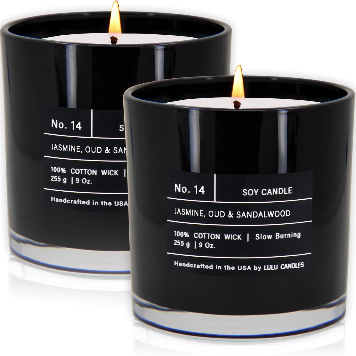 Lulu Candles | Jasmine, Oud & Sandalwood | Luxury Scented Soy Jar Candle | Hand Poured in The USA | Highly Scented & Long Lasting (9 Oz. 2 Pack)