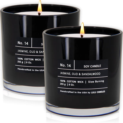 Lulu Candles | Jasmine, Oud & Sandalwood | Luxury Scented Soy Jar Candle | Hand Poured in The USA | Highly Scented & Long Lasting (9 Oz. 2 Pack)