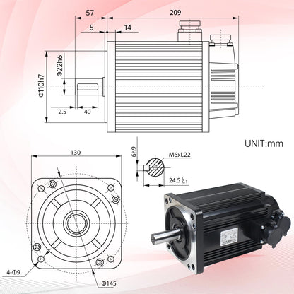 RATTMMOTOR 2.6KW 220V Servo Motor Kit, Large Servo with Servo Motor Driver CNC Controller Kit for CNC Engraver Milling Machine/Robot (Without Brake)
