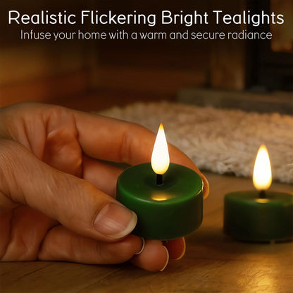 Eywamage Green Flameless Wax Tealights with Remote Batteries, Flickering LED Tea Votive Candles Set of 10