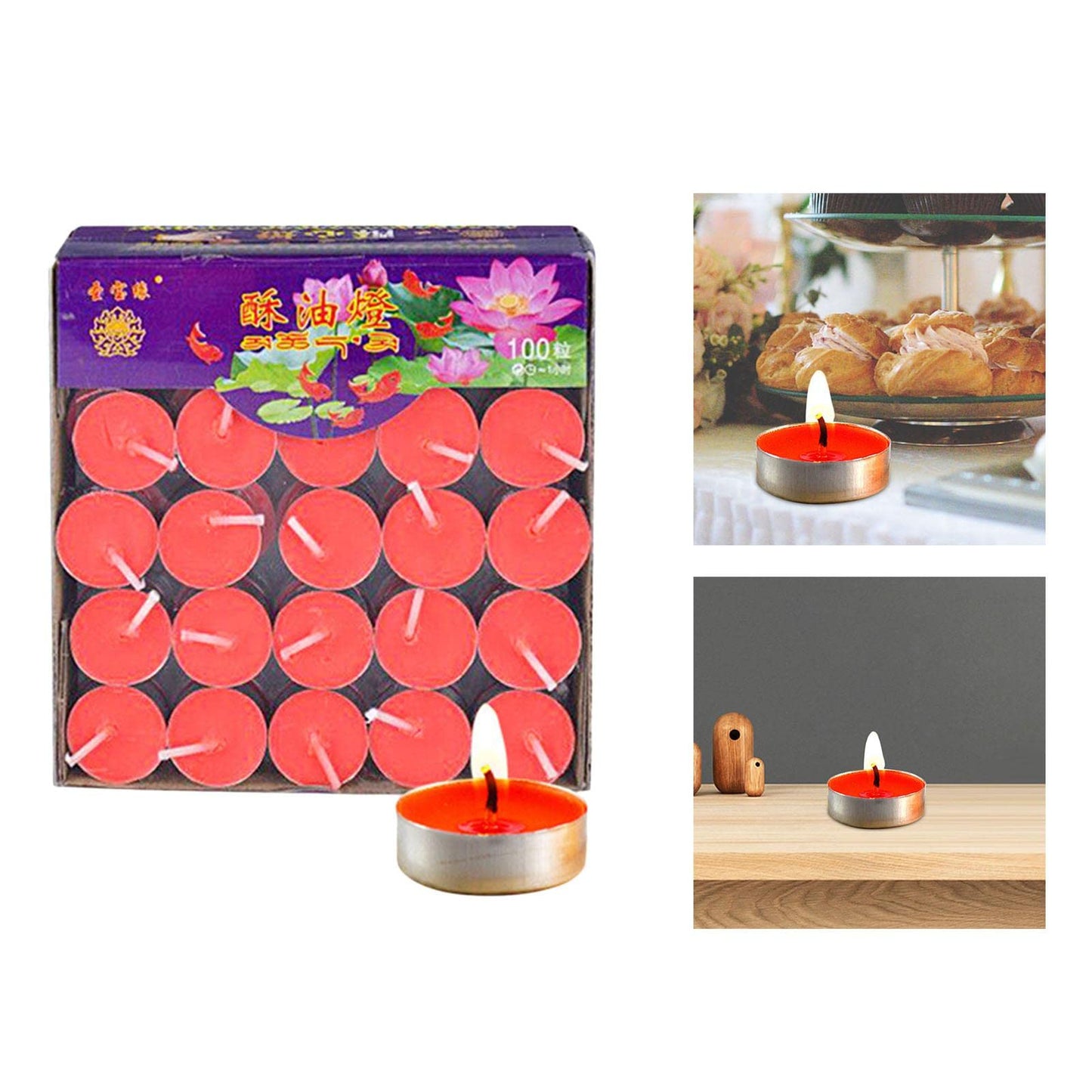 Gcljlmy 100x Smokeless Round Candles 1H Long Burning Tea Light Tibetan Buddhist Church Tealight Ghee Butter Lamp Candles for Wedding Meditation Rituals Altars (Red)