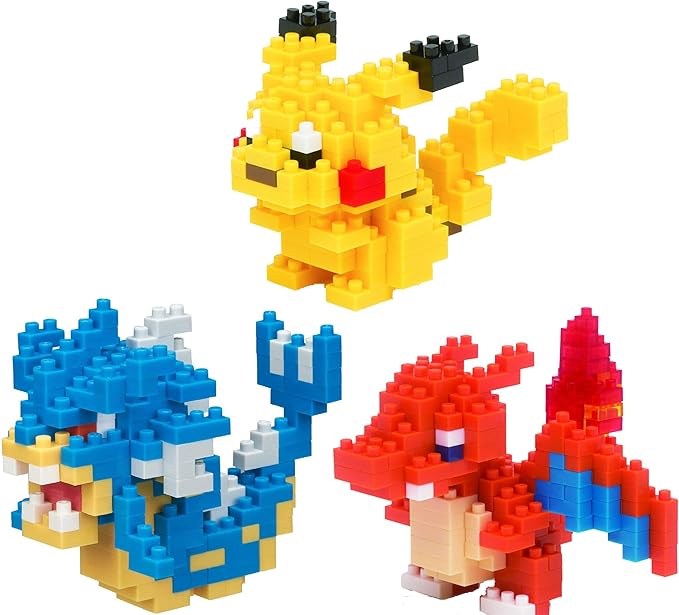 3 Set Nanoblock Bundle - Gyarados Charizard and Pikachu - Adjustable Pokemon Characters (Japan Import)