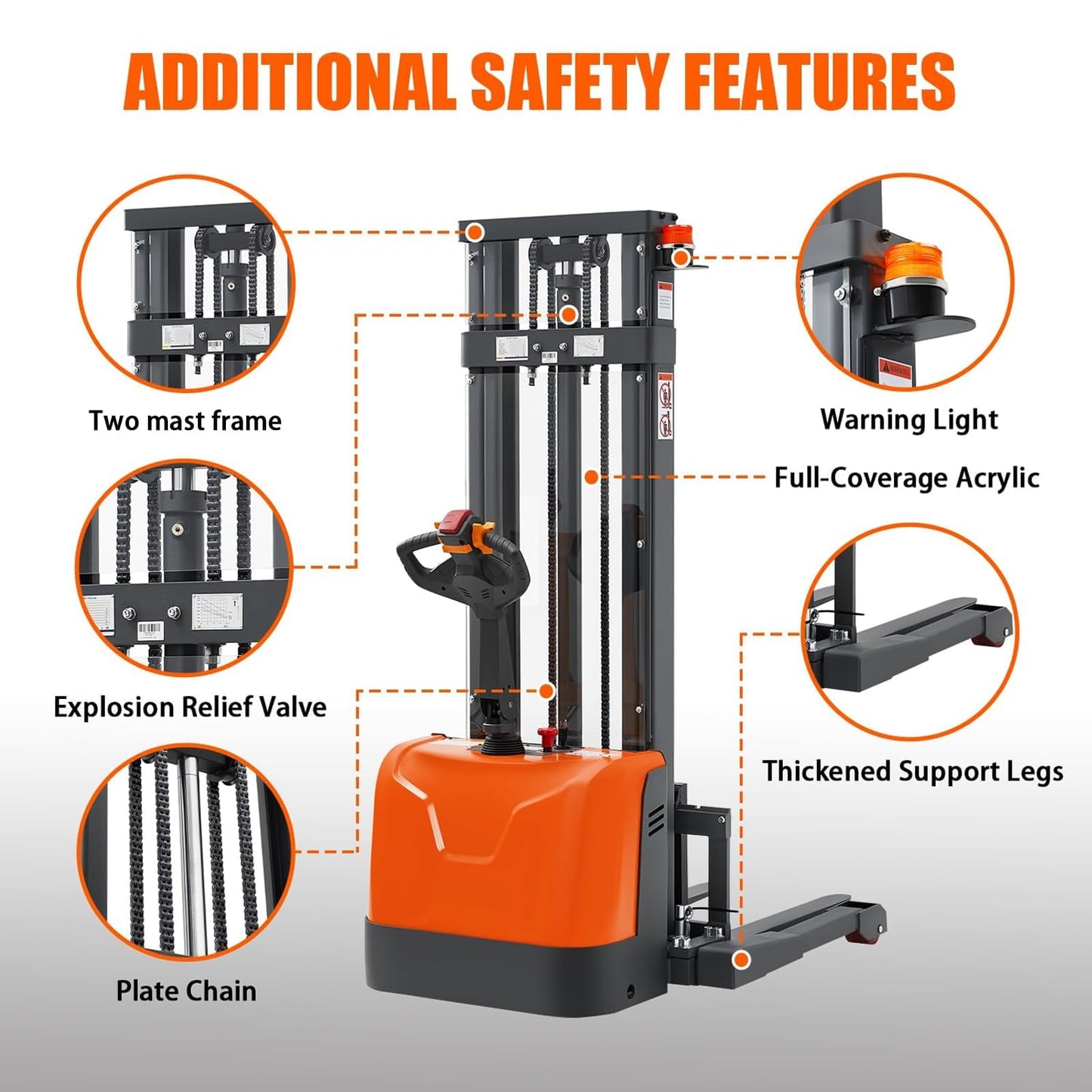 Tory Carrier Full Electric Walkie Stacker Material Lifts with Straddle Legs 98 inches Lifting Height with Adjustable Forks 3300lbs Capacity
