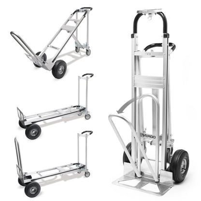 Vergo Industrial Convertible Hand Truck - AS7A2 Heavy Duty Aluminum 3 in 1 Dolly (750 lb Capacity) Lightweight Frame, Ergonomic Handle, Extendable Loop, Versatile Moving Dolly (3 Positions 53" High)