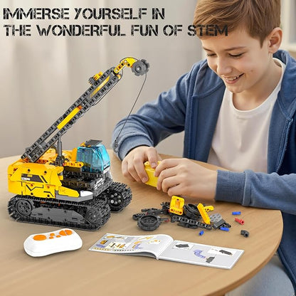 5in1 STEM Robot Building Kits for Kids 6-14 Remote &amp APP Controlled STEM Excavator/Bulldozer/Crane/Robot Building Toys 736 Pcs Educational Building Sets for Kids Erector Sets Gifts for Boys Gir