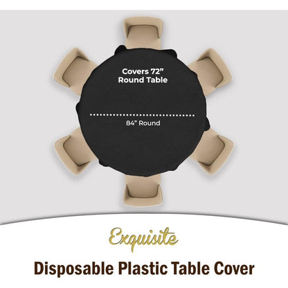 Exquisite 6-Pack Plastic Tablecloth 84 inch Round Value Pack Plastic Table Cover - Black