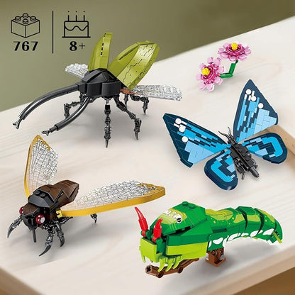 Lynda Insect Building Blocks Insect Set Butterfly Insect Block Toys for Kids Educational DIY Construction Toys with Butterfly Cicada Caterpillar Flowers Compatible with Major Brands