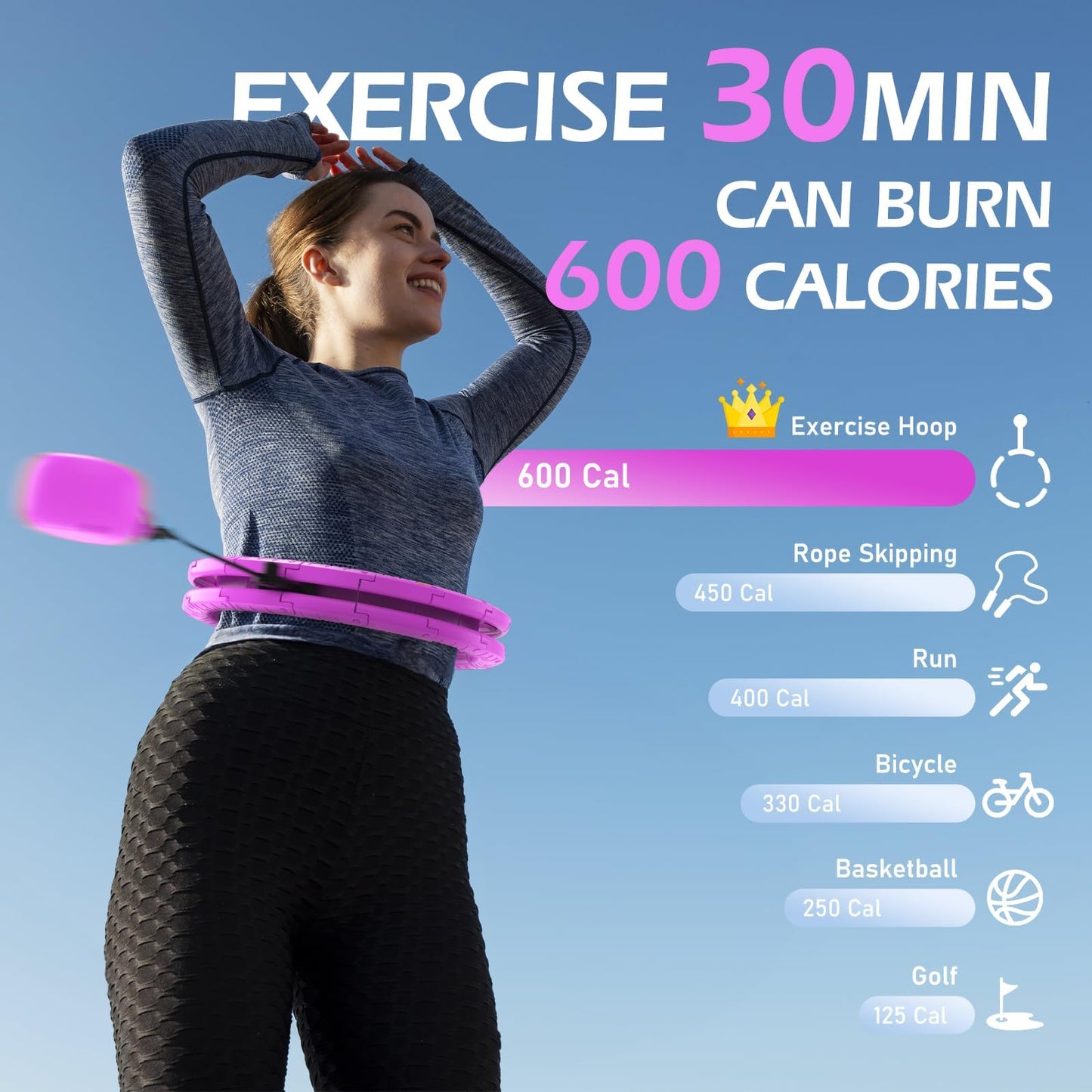 JLoibao Weighted Hula Circle with 32 Links(66 Inch), Sweet Weight Ball, for Adults Weight Loss, Infinity Fitness Hoop Plus Size, for Women Smart Exercise Equipment
