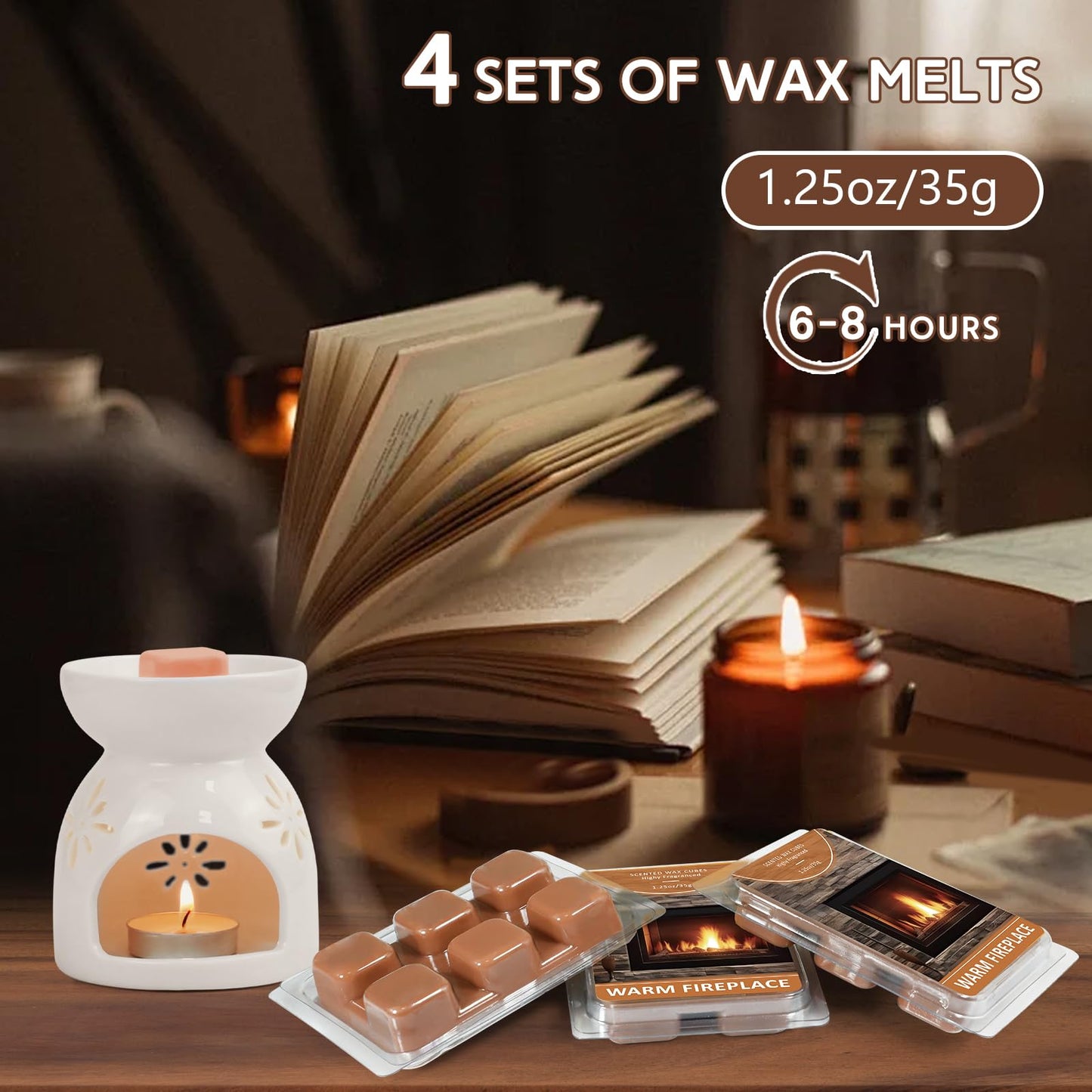 SCENTORINI Wax Melts, Warm Fireplace Scented Wax Melts, Summer Scent, Natural Soy Cubes for Candle Making, Wax Warmer, Home Christmas Decoration, Pack of 4