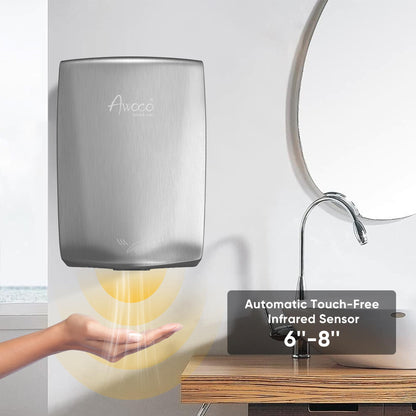 Awoco Compact Stainless Steel Automatic High Speed Commercial Hand Dryer, 1350W 120V UL Listed (Compact)