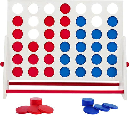 ApudArmis Portable Wooden 4 in a Row Game Classic Wooden 4-to-Score Game Set with Coins &amp Carrying Bag-Indoor Outdoor Connect Games for Teens Adults Family
