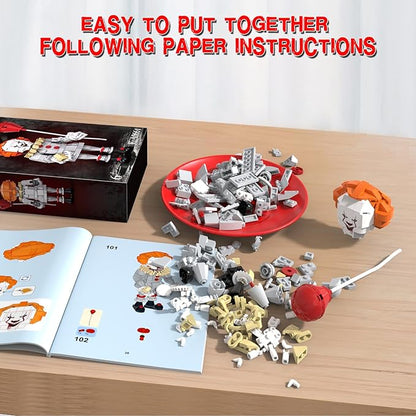 Pennywise Clown Building Set Horror IT Movie Merchandise Figure Building Kit Creative Halloween Collectible Birthday Gift for Kids Teens Adults (299Pcs)