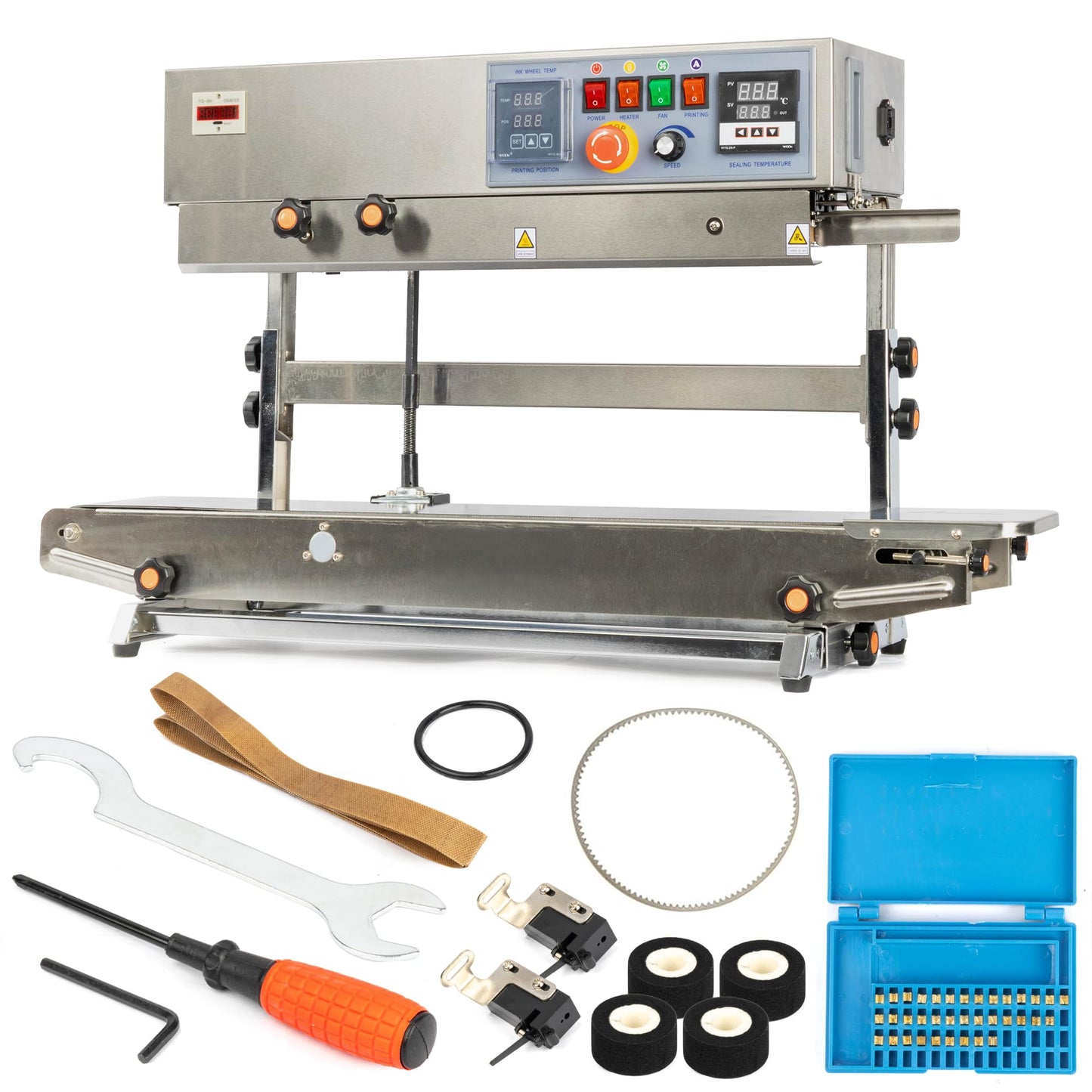 U.S. Solid Vertical Automatic Ink Wheel Printer Continuous Sealing Machine with Digital Temperature Control, Vertical Band Sealer for 0.02-0.08mm PVC Bag Films Stamp Coding 110V/60HZ