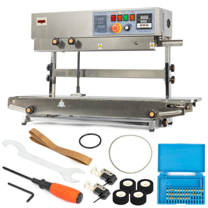 U.S. Solid Vertical Automatic Ink Wheel Printer Continuous Sealing Machine with Digital Temperature Control, Vertical Band Sealer for 0.02-0.08mm PVC Bag Films Stamp Coding 110V/60HZ