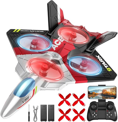 4DRC V39 RC Plane with Camera for Adults Kids RC Airplane Fighter Jet 2.4GHz RTF Glider Aircraft Plane ToysWaypoint FunctionsAltitude Hold Gesture Selfie3D Flips2 BatteriesRed