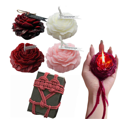 Cooary 4 Pcs Low Temperature Candles Wine Red Red Pink White Peony Flower Shaped Scented Adult Low Heat Body Safe Wax Play